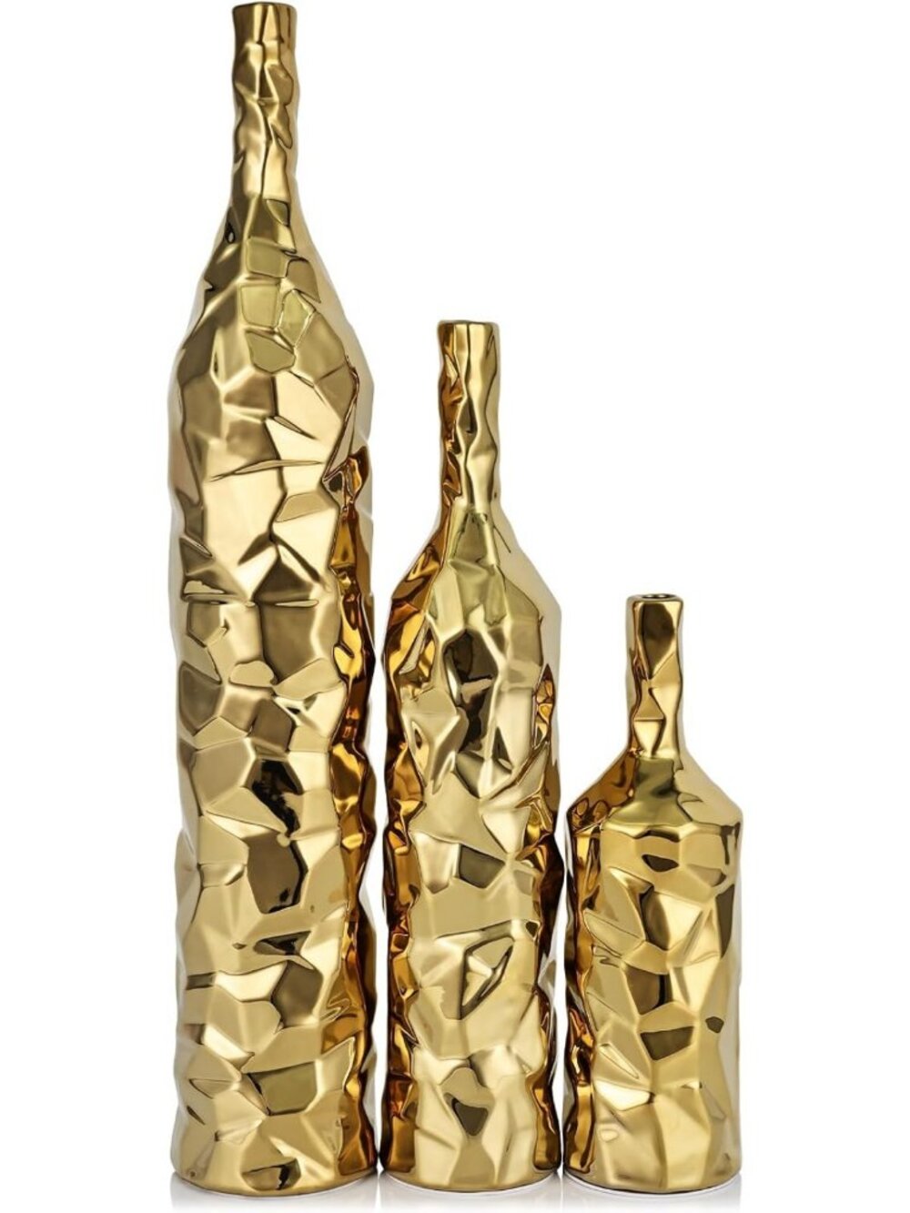 Set of 3 Tall Gold Floor Vases - Modern Ceramic Decor for Living Room & Entryway